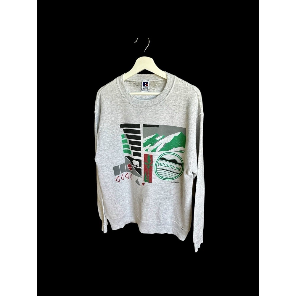 90's Yellowstone Russell Sweatshirt Pullover Large Grey Distressed Nancy Sutton
